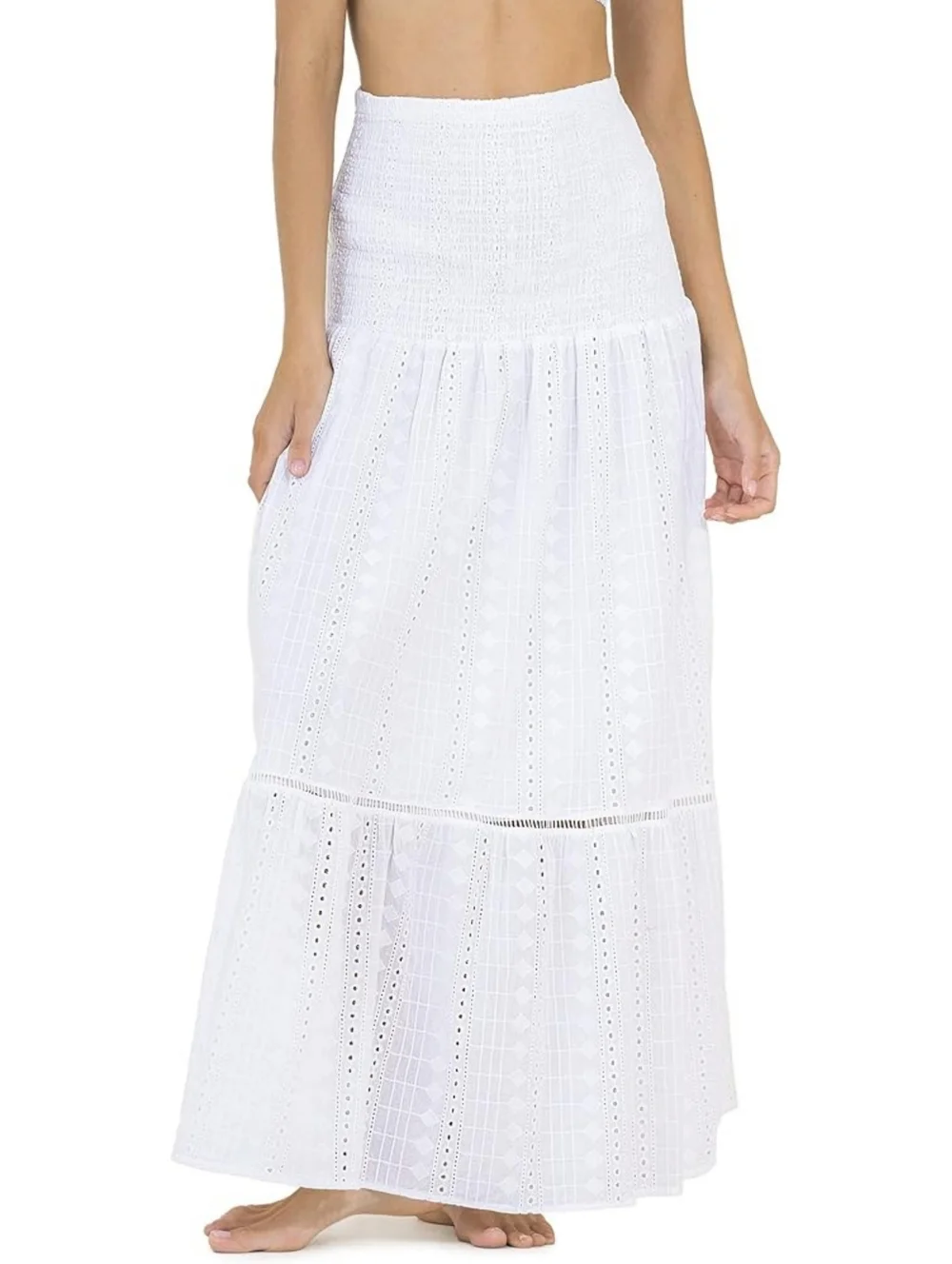 Maaji Eyelet White Cotton Boho Maxi Skirt, M - Picture 11 of 11